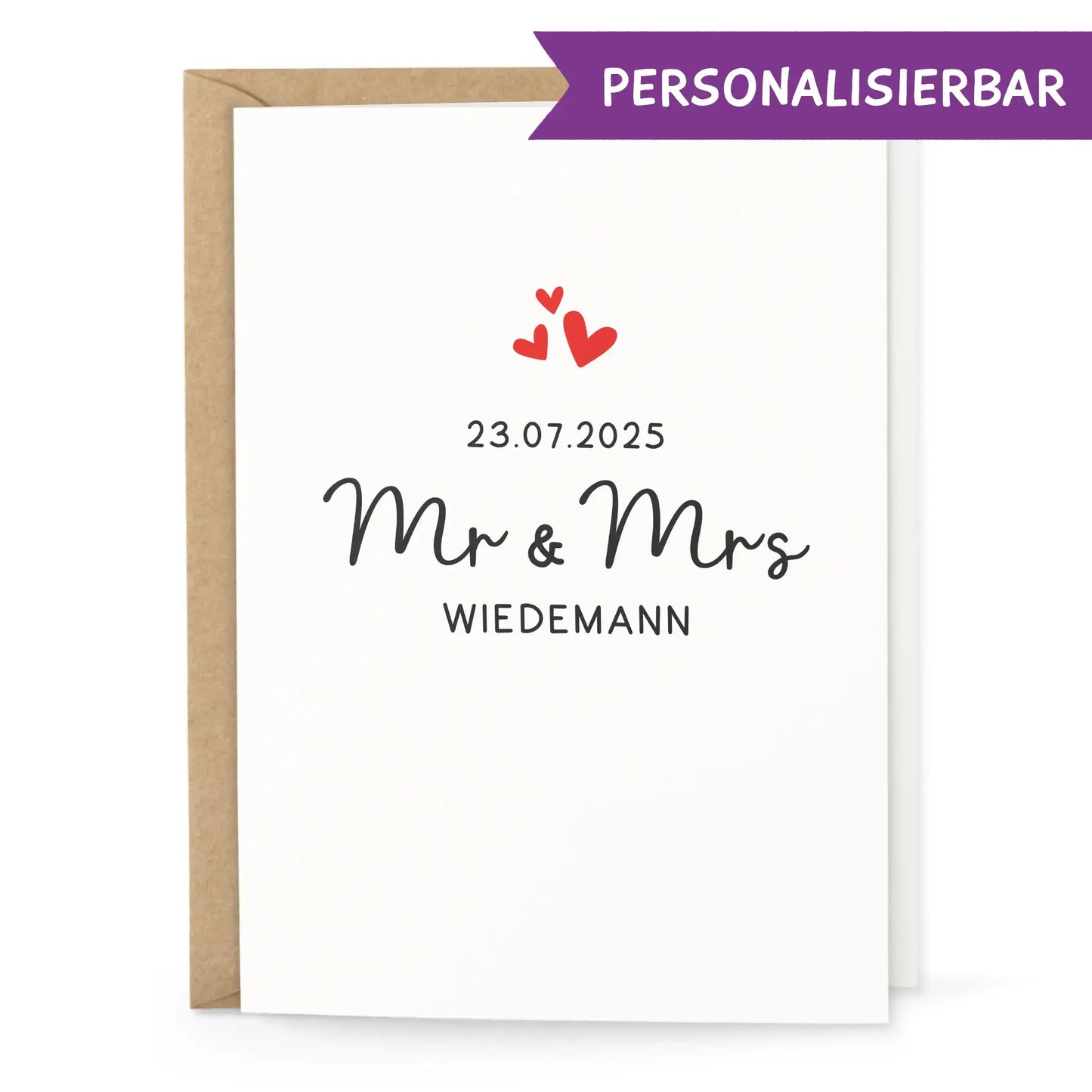 Personalisierbare Hochzeitskarte mit Datum und Namen