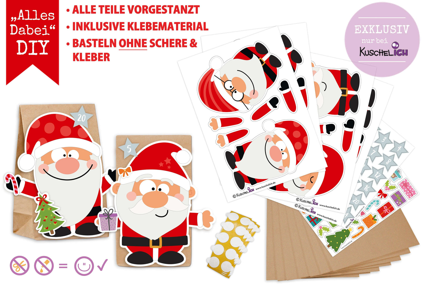Adventskalender zum Befüllen "Santa" Bestandteile