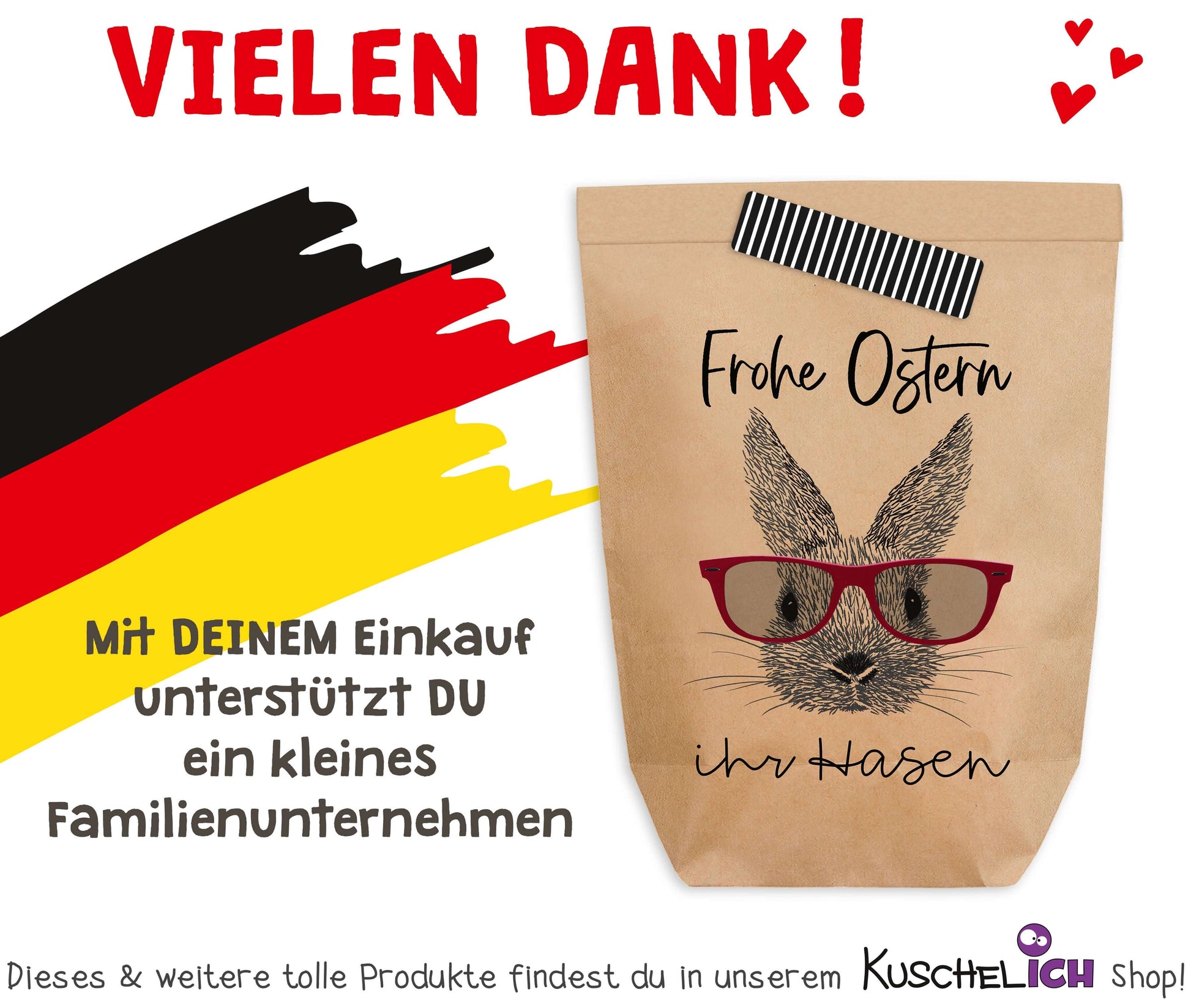 Made in Germany Ostertüte zum Befüllen "Frohe Ostern ihr Hasen" Kraftpapiertüte