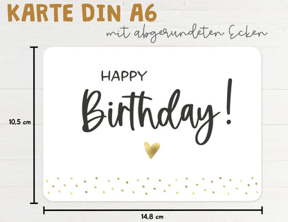 Karte "Happy Birthday" mit Briefumschlag Maße DIN A6