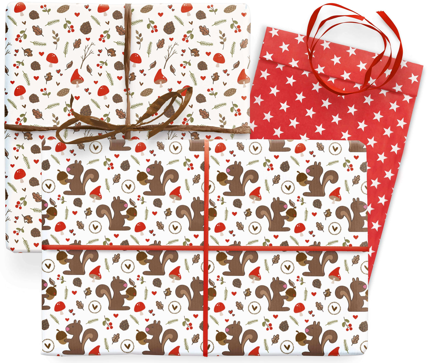 Geschenkpapier für Weihnachten "Eichhörnchen" Anwendungsbeispiel