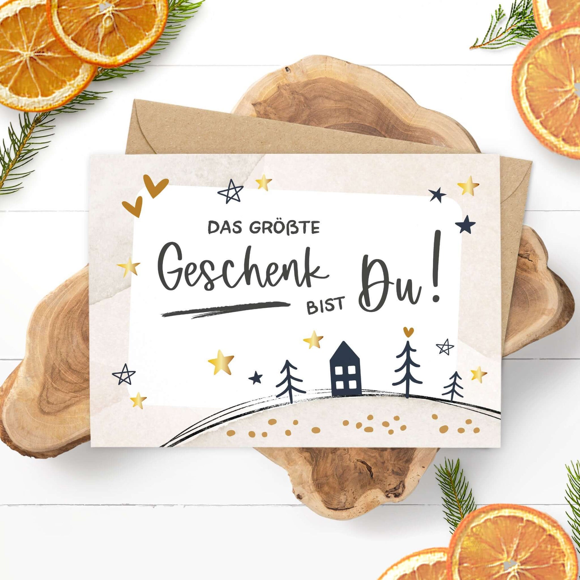 Grußkarte "Das größte Geschenk bist Du!" mit goldenen Sternen