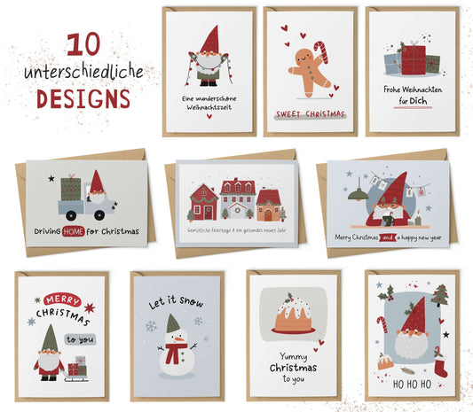 Weihnachtskarten "Weihnachtswichtel" mit Umschlägen - Übersicht der 10 Motive