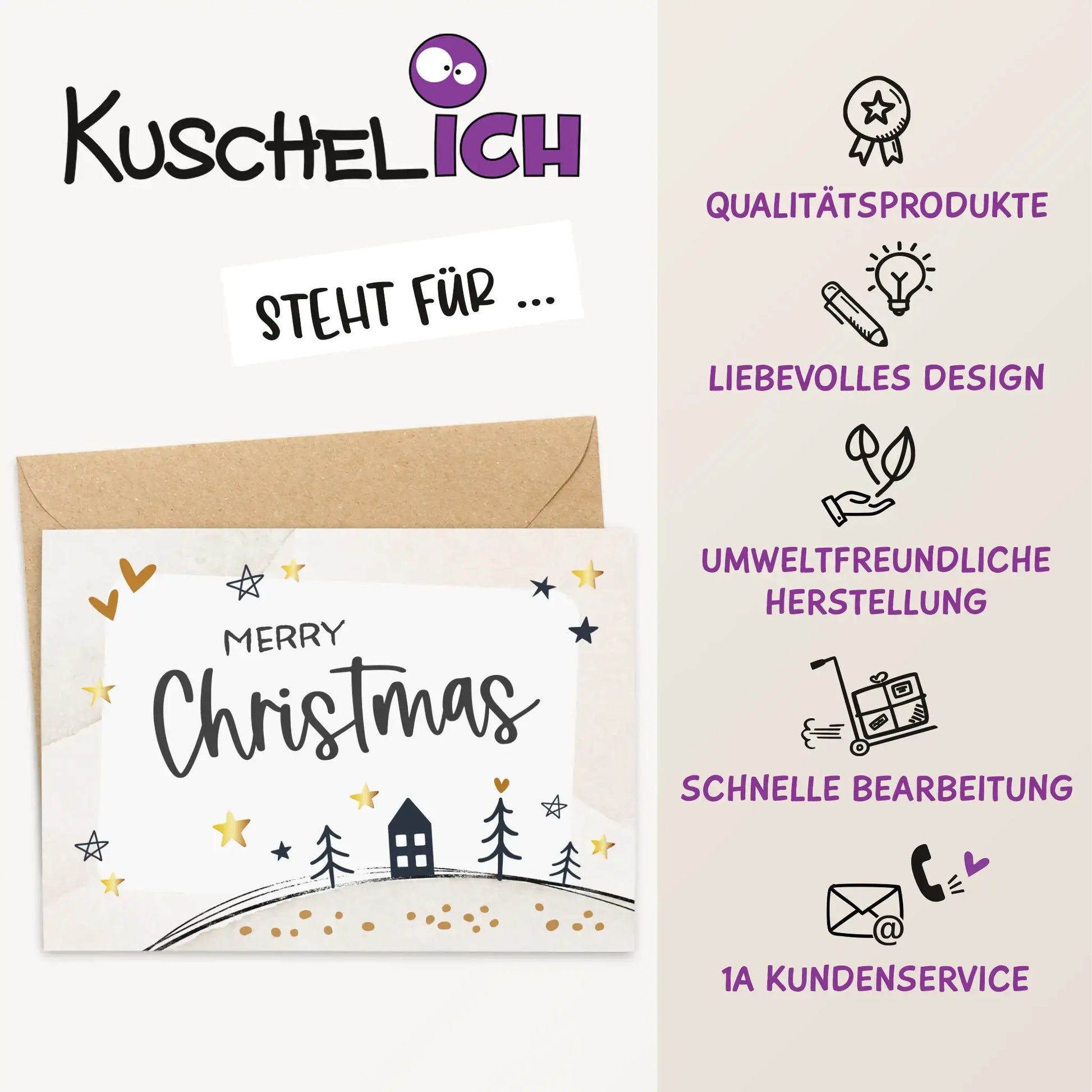 Postkarte "Merry Christmas" mit Umschlag