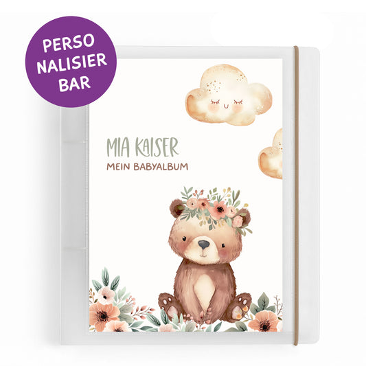 Babyalbum Ordner A5 personalisiert mit Blumenbär