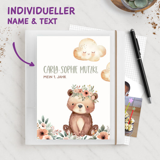 Babyalbum Ordner A5 personalisiert mit Blumenbär
