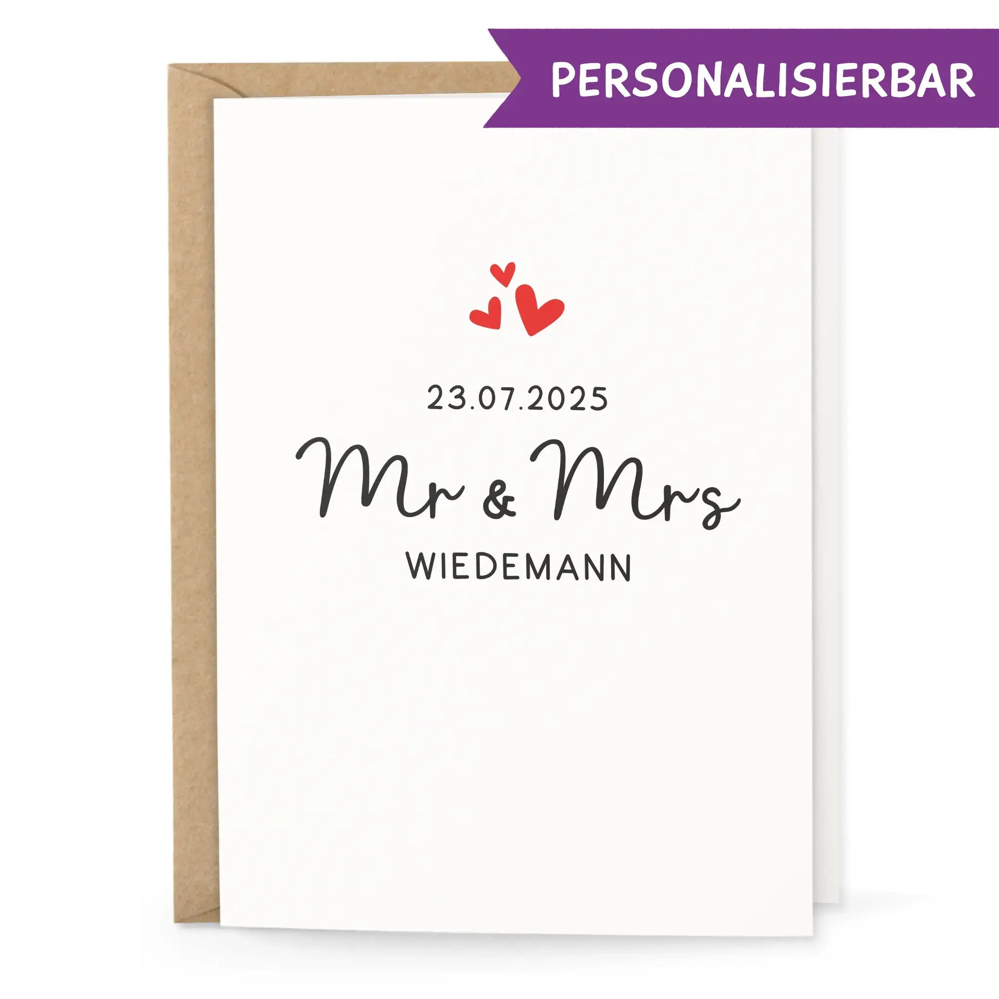 Personalisierbare Hochzeitskarte mit Datum und Namen