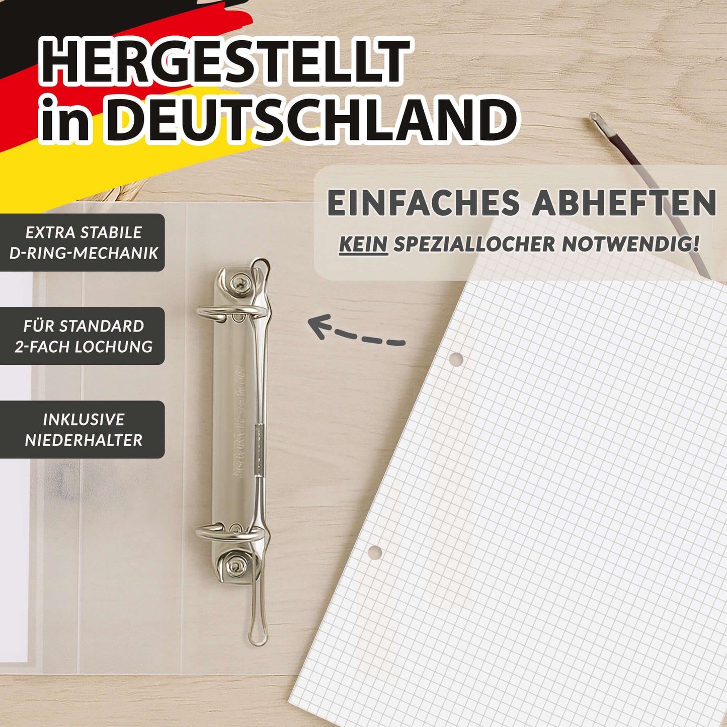Ringordner DIN A4 aus Kunststoff mit D-Ring-Mechanik