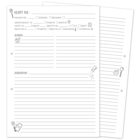 Rezeptblätter im Format DIN A4 für Rezeptordner zum Selberschreiben