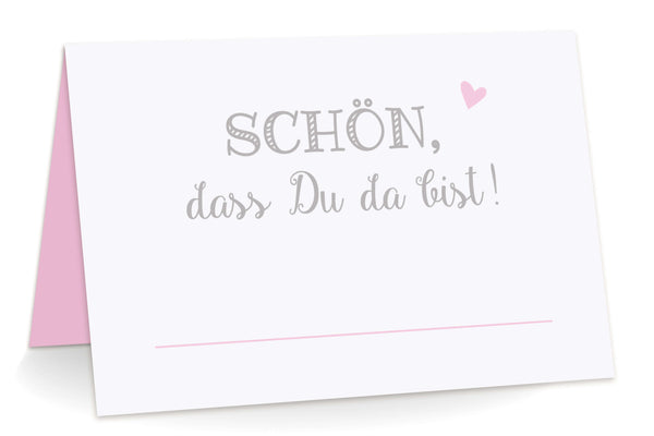 Tischkarten "Schön, dass Du da bist!" rosa