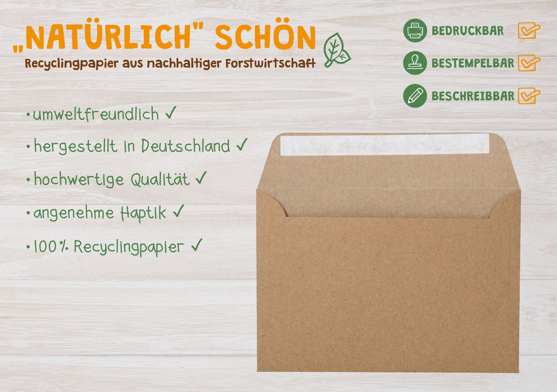 Produkteigenschaften: Hergestellt in Deutschland umweltfreundlich bedruckbar 100% Recycling-Kraftpapier