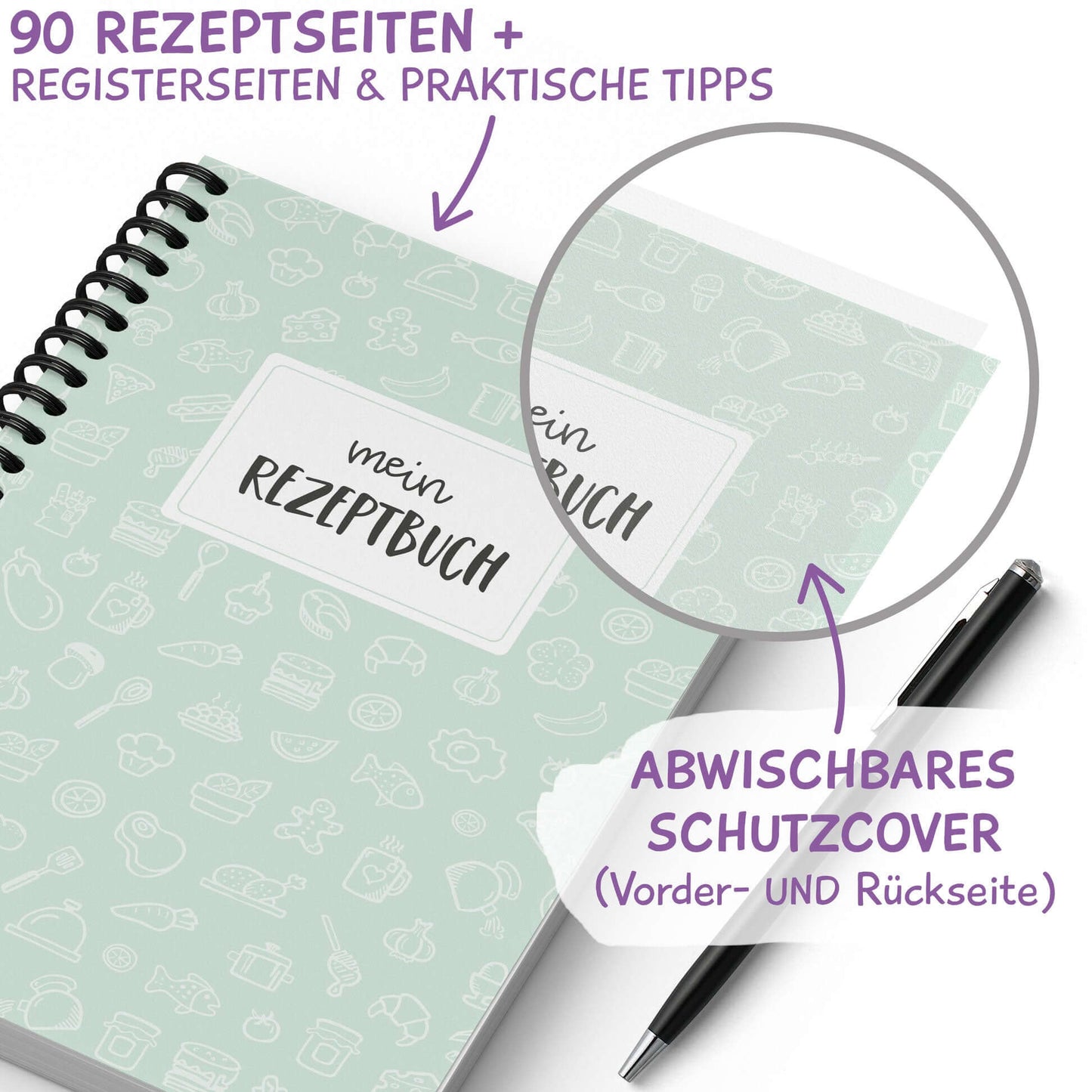 Rezeptbuch zum Selberschreiben mit Schutzcover an Vorder- und Rückseite