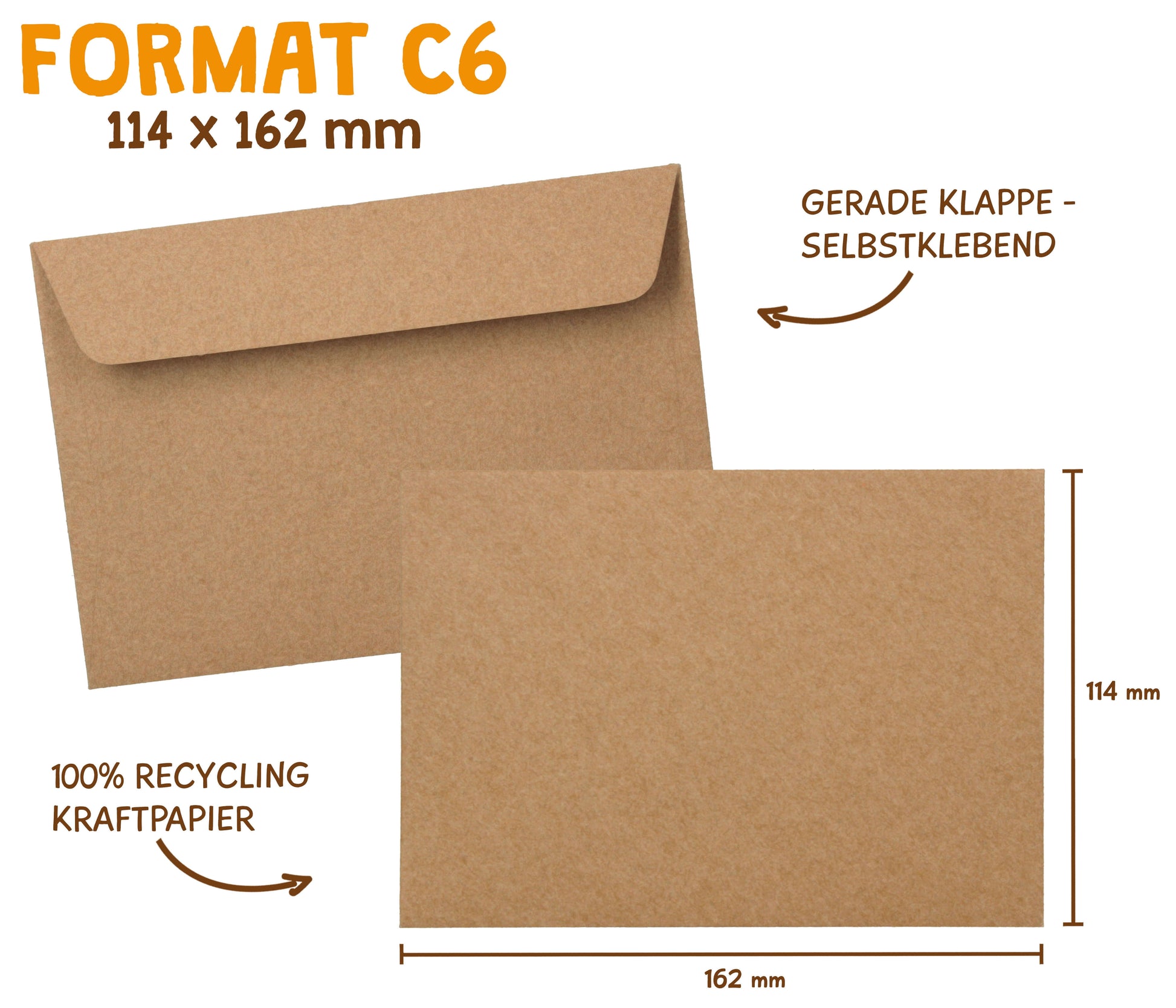Enveloppes en papier kraft DIN C6 (114 x 162 mm) - papier recyclé