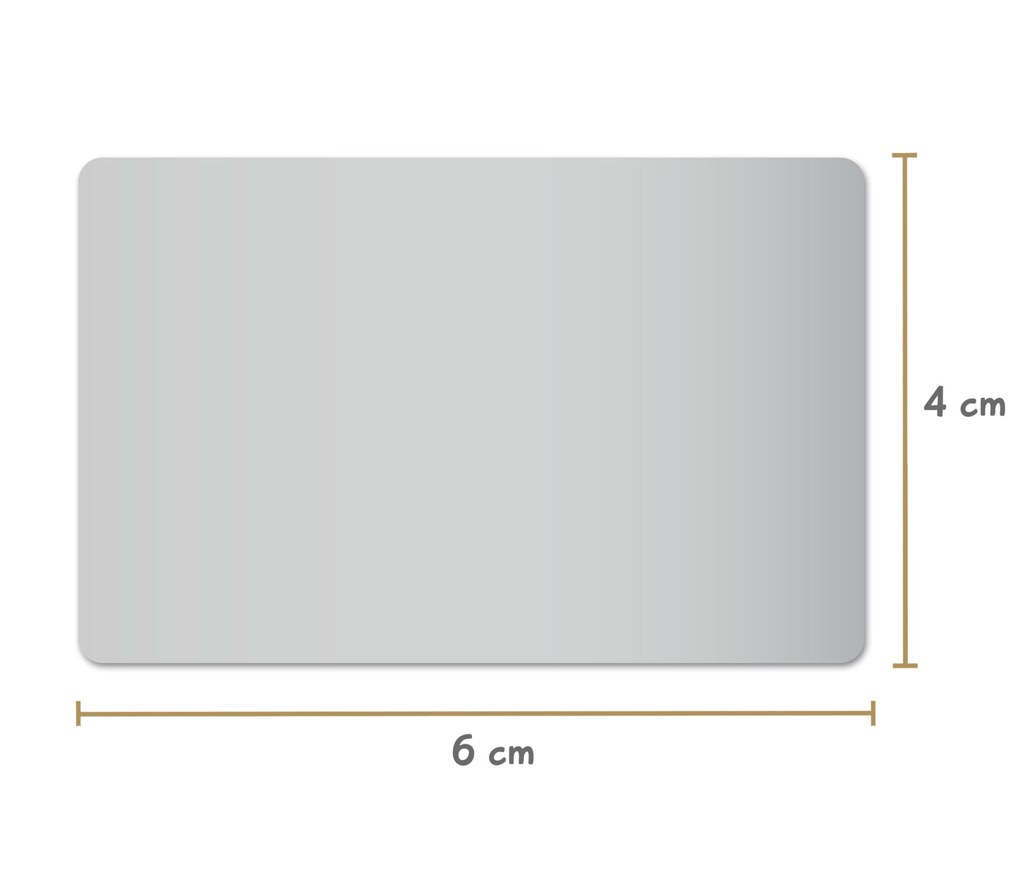 Ansicht der Maße Rubbeletikett silber rechteckig 6 mal 4 Zentimeter