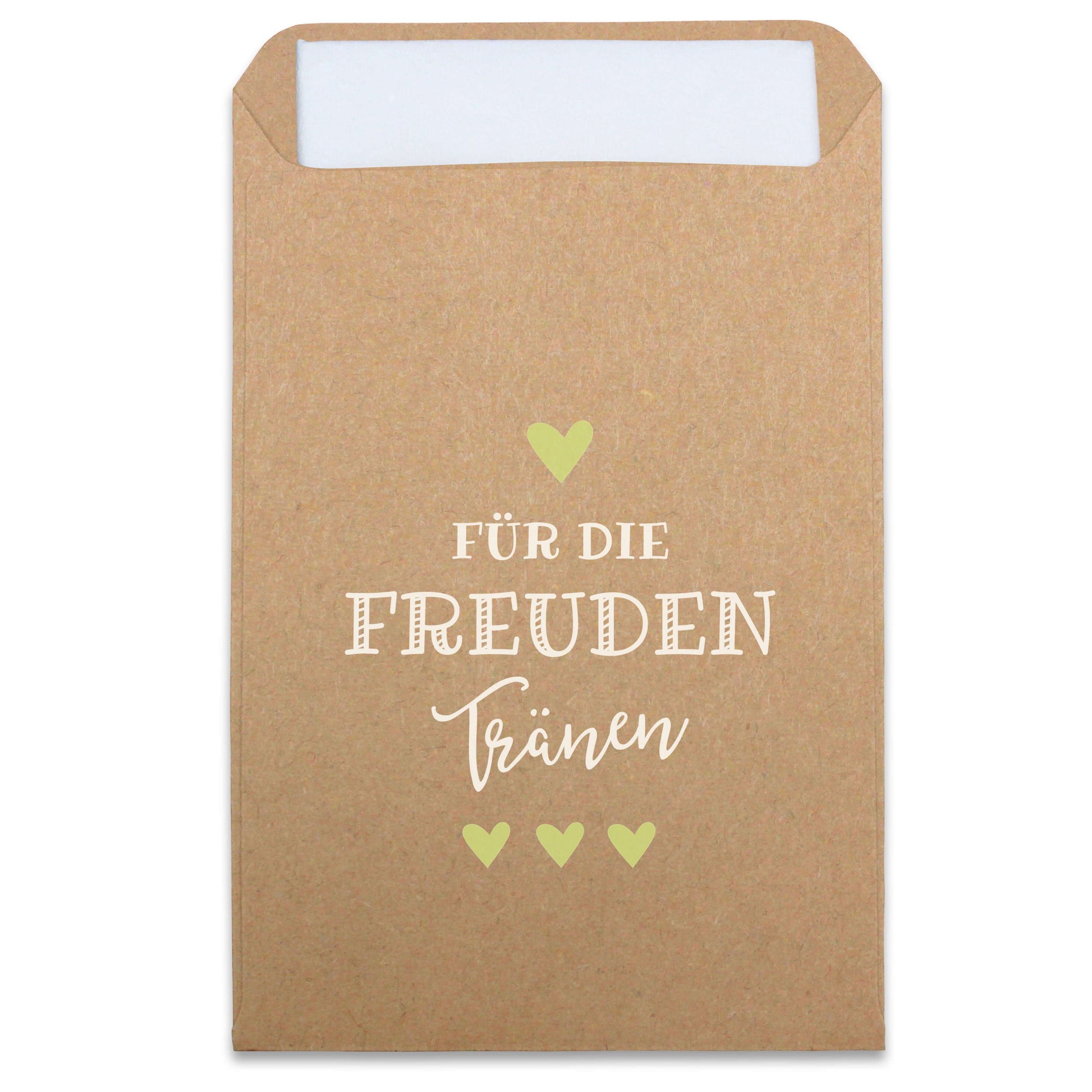 Freudentränen Taschentücher Hüllen "Für die Freudentränen" Kraftpapier mit hellgrün