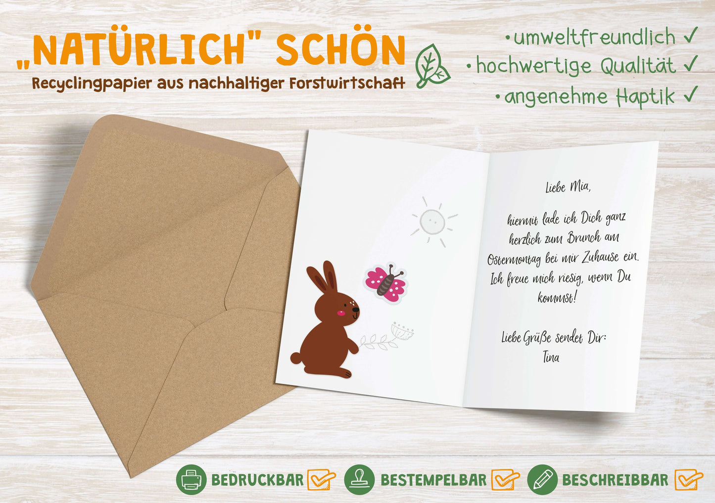 Postkarte Hasenluftballon Osterkarte Recyclingpapier umweltfreundlich