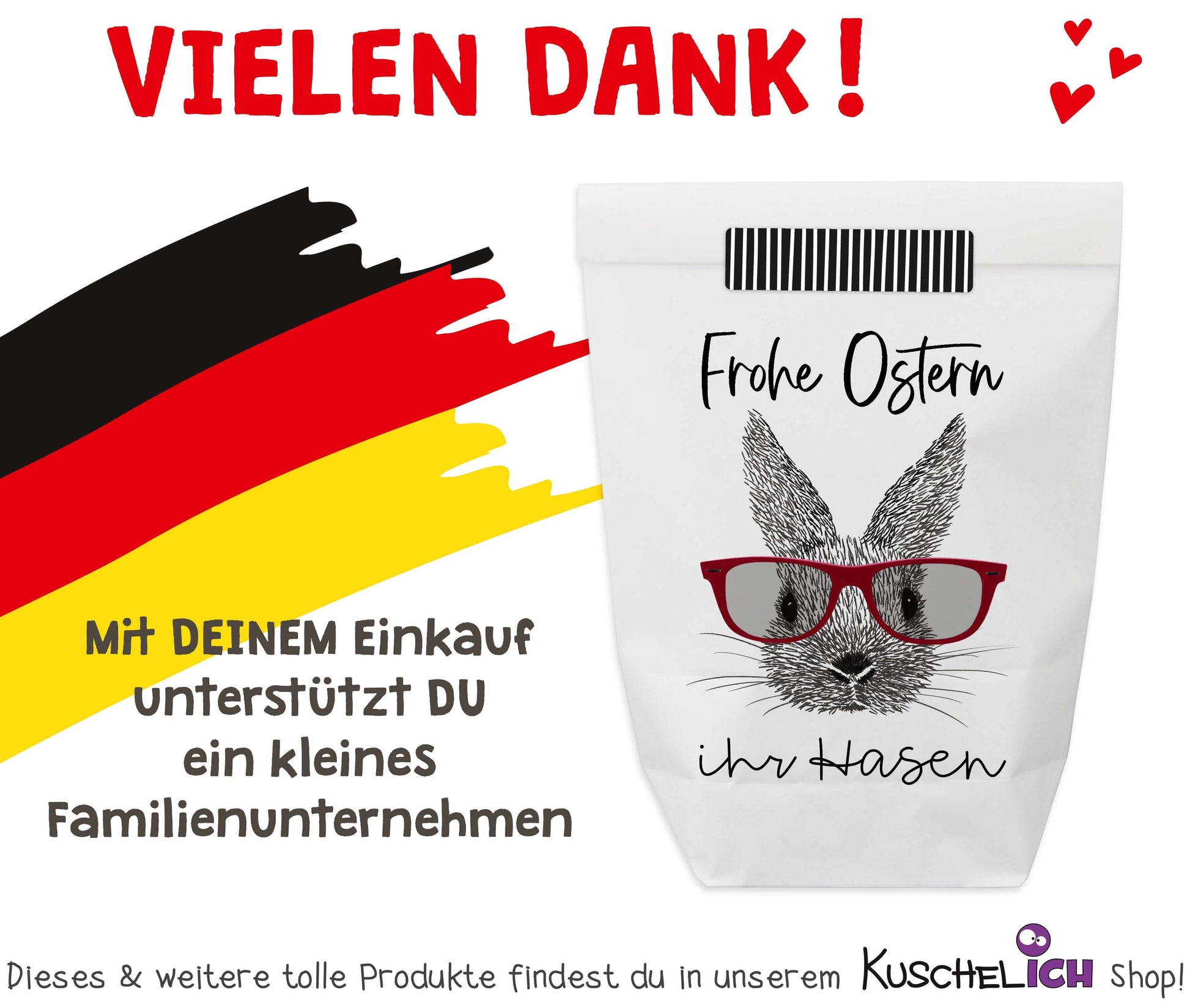 Made in Germany Ostertüte zum Befüllen "Frohe Ostern ihr Hasen" weiße Tüte