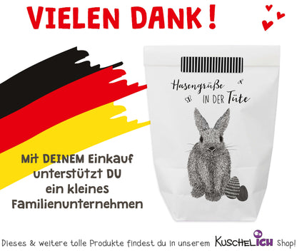 Made in Germany Ostertüte zum Befüllen "Hasengrüße in der Tüte" weiße Tüte
