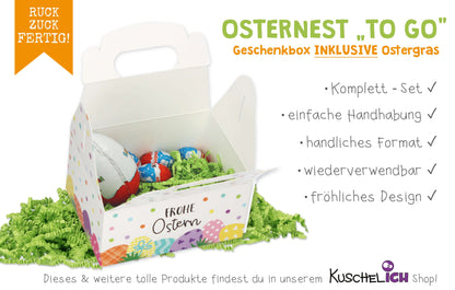 Ostergeschenkbox mit Henkel - Osternest mit grünem Ostergras Information