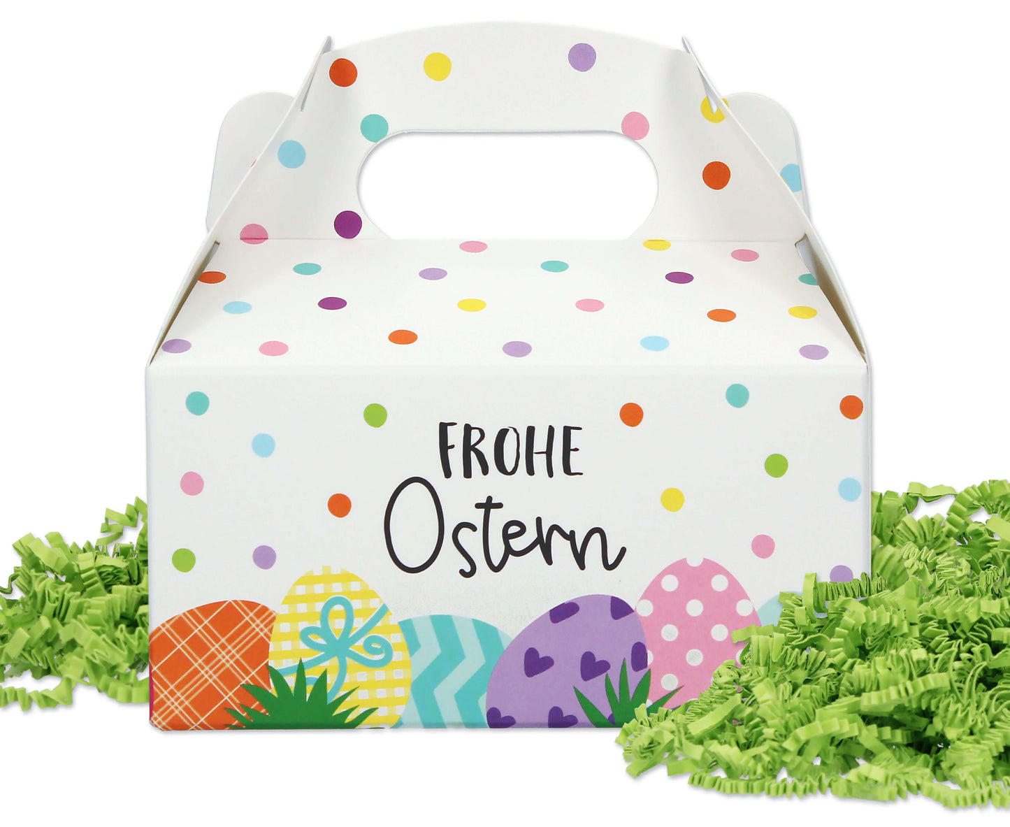 Ostergeschenkbox mit Henkel - Osternest mit grünem Ostergras Motiv