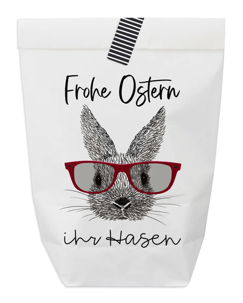 Ostertüte zum Befüllen "Frohe Ostern ihr Hasen" weiße Tüte