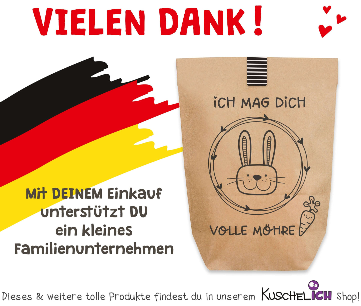 Made in Germany Dekobeispiel Ostertüte "Ich mag Dich Volle Möhre" Kraftpapier
