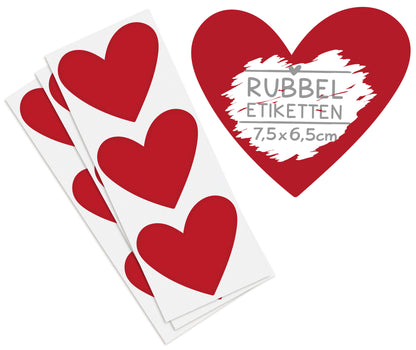 Rubbeletiketten zum Aufkleben Herz rot - Rubbelaufkleber Scratch Off Sticker