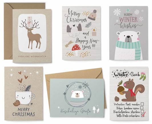 Weihnachtskarten Set "Hygge" Motive Postkarten Grußkarten